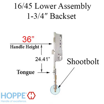 16mm Manual 45/92 Gear, Shootbolt-Tongue at 24.41", 1" Deadbolt Throw